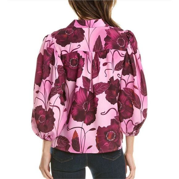 Rachel Roy Rose Print Puff Sleeve Blouse Size Small New - Picture 2 of 6